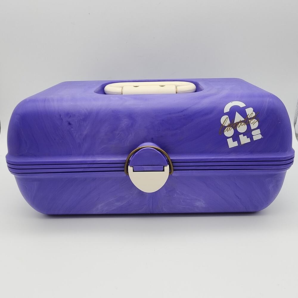 Vintage 90s Caboodles Makeup Case Purple Swirl Mirror Slide Out Trays 3 Tier USA